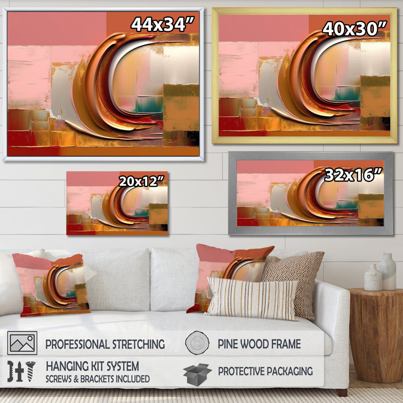 Vague dorée bonheur paysage I - Paysage abstrait, art mural, salon, 30" H x 40" W, Toile tendue