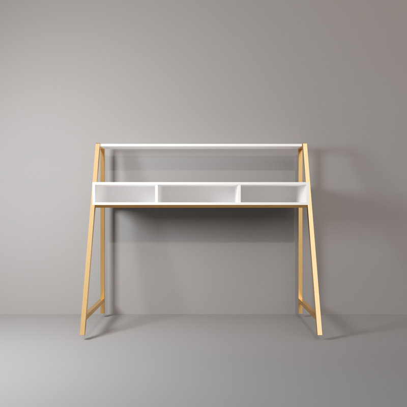 Aliona Metal Base Writing Desk, White/Gold