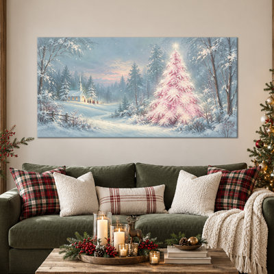 Décoration murale de Noël rose, Tableau de Noël, Toile murale de Noël, Décoration murale d'hiver, Œuvre d'art chaleureuse pour le salon ou l'entrée, Décoration murale de Noël rose 30×60 pouces