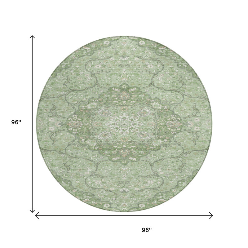 Tapis intérieur / extérieur rond 8 pi vert et ivoire