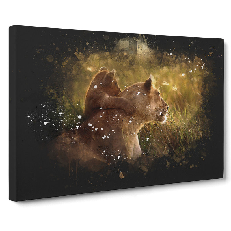 Lioness with Lion Cub - Wrapped Canvas, 40cm H x 60cm W x 3cm D