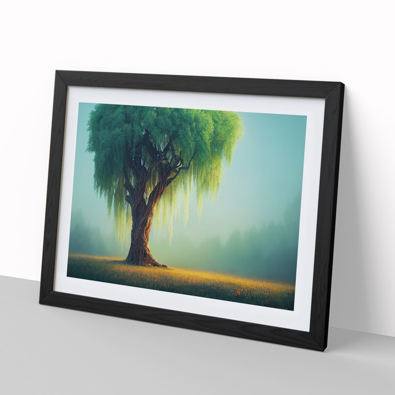 Luxurious Weeping Willow Tree - Single Picture Frame Painting, Black, 46cm H x 64cm W x 2cm D
