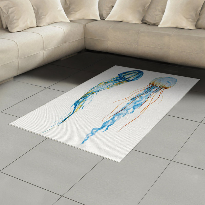 Jellyfish Nautical High Density Long Fiber Poly Threads Decorative Area Rug Carpet, Rectangle 4' x 5'8"