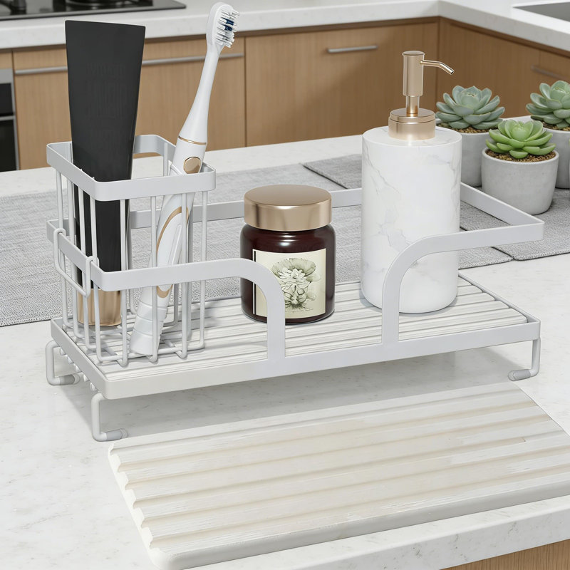Plateau de séchage de pierre et organisateur pour comptoirs de salle de bain et de cuisine, chariot de rangement polyvalent avec système de drainage pour meuble-lavabo, soins de la peau et produits de nettoyage