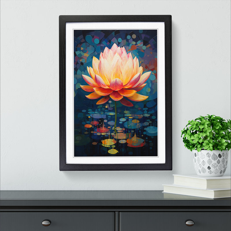 Lotus Flower Constructivism No.2 - Single Picture Frame Print on Wood, 34cm H x 25cm W x 2cm D, Black Framed