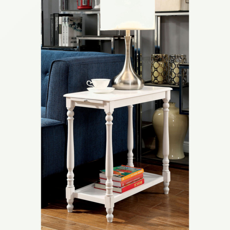 Modern Transitional White 1Pc Side Table/Nightstand Hidden Tray Open Shelf Sofa Side Table Turned Legs Multifunctional Home Furniture