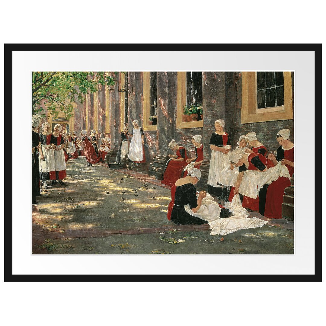 Gerahmtes Poster Free Period at the Amsterdam Orphanage von Max Liebermann