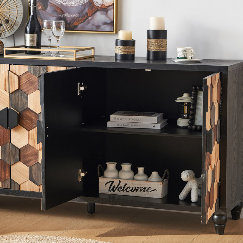 Armoire de rangement vieillie avec motif en nid d'abeille, armoire d'appoint moderne avec portes pour buffet de hall d'entrée Buffet de salon