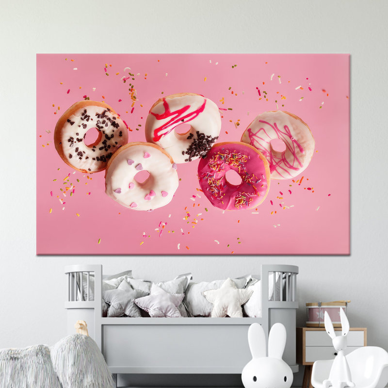 Toile imprimée: décor en verre trempé Donuts roses, toile tendue 1P, 27,6 po H x 39,4 po l