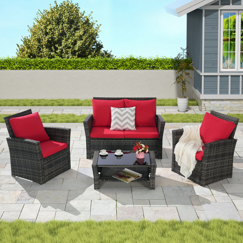 4 Pieces Outdoor Patio Furniture Sets, Red