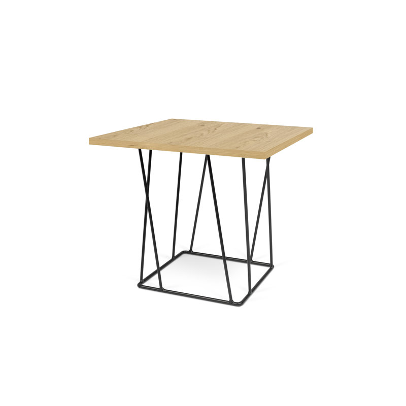 Saina End Table, Black Lacquered Steel, Wild Oak