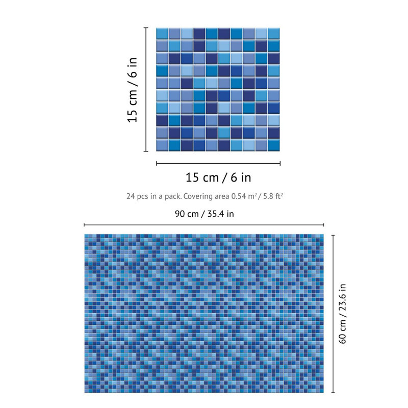 Metallic Self Adhesive Tile Stickers 15cm x 15cm, Navy Blue/Blue