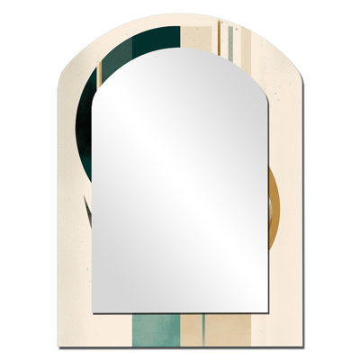 Glorieux pleine lune rétro or et bleu sarcelle abstrait - miroir mural asymétrique géométrique, miroir décoratif arche moderne, impression d'art en métal