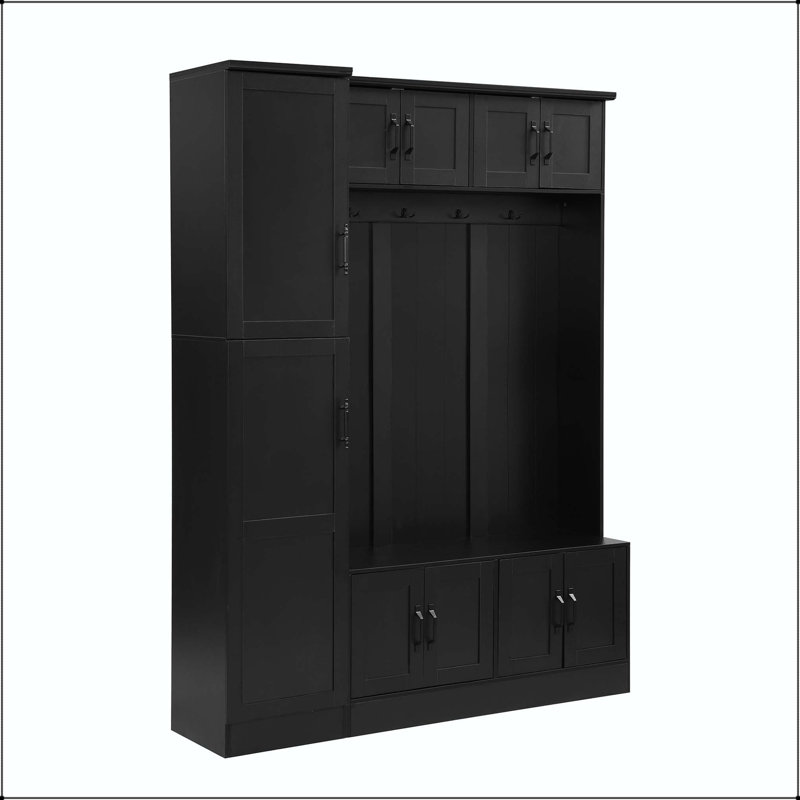 Arbre d'entrée 79 po de hauteur avec rangement pour chaussures et 6 armoires, Black