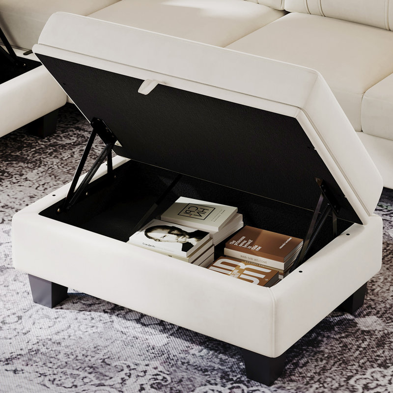 Repose-pieds avec rangement 1 pièce Creasong, Velours beige
