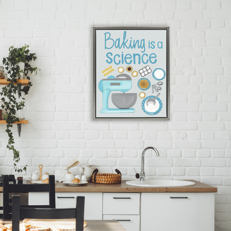 Cadre flottant «Bake Is A Science», conception par Christine Becker, H 21 po x l 17 po, Cadre flottant gris lustré