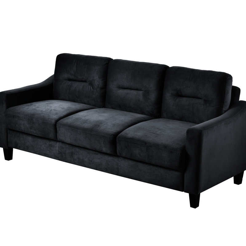 Canapé de salon confortable - velours 3 avec structure en bois et tissu de chenille respirant en coton noir, Noir