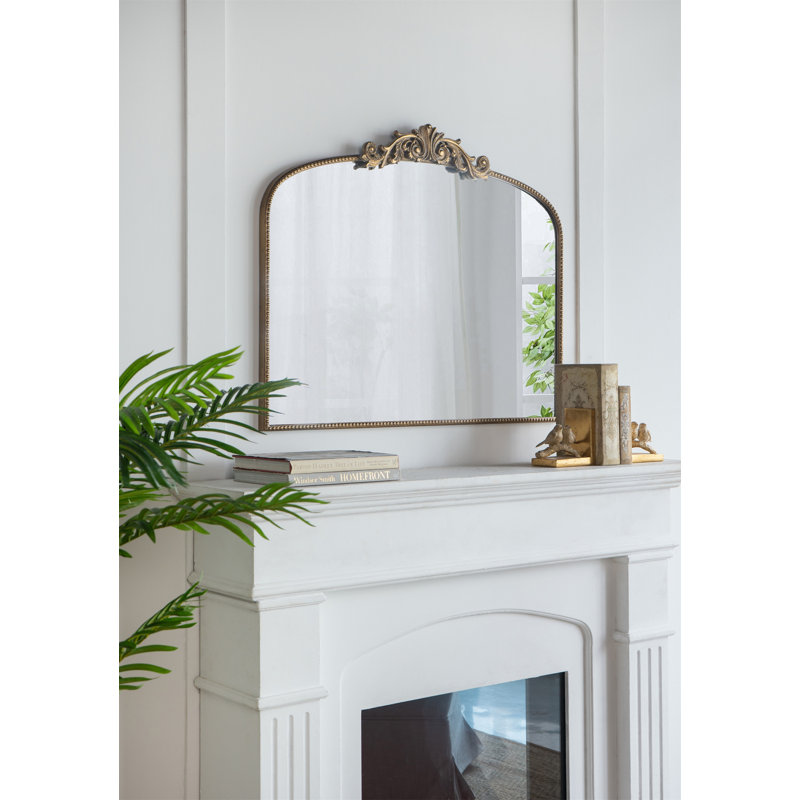 Console de 40 po x 31 po à conception arquée et miroir de style classique pour salle de bain, Or