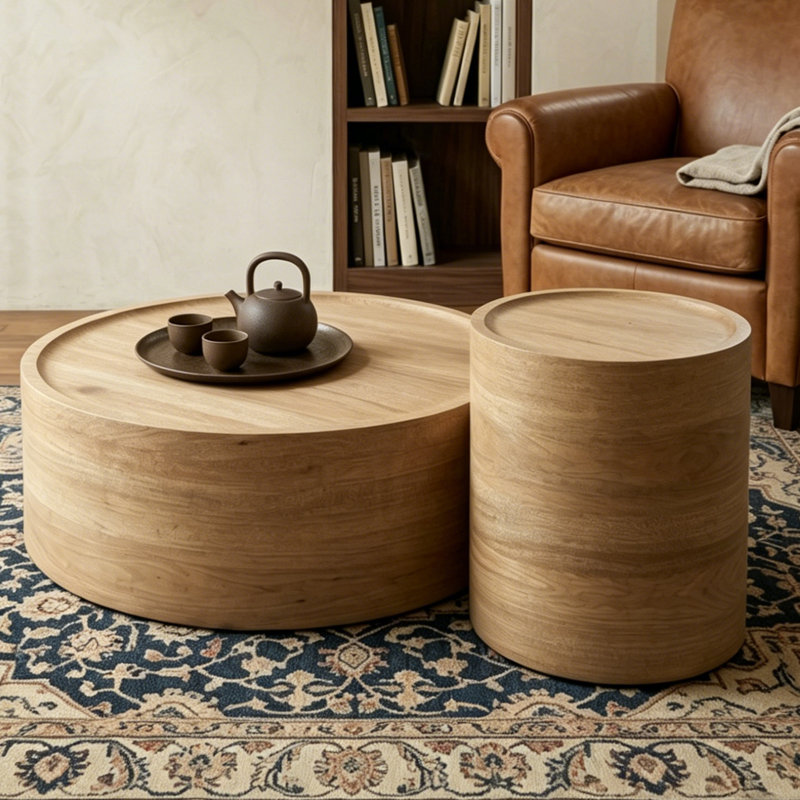 Table basse ronde 31,5 "avec finition grain de bois naturel Rachel