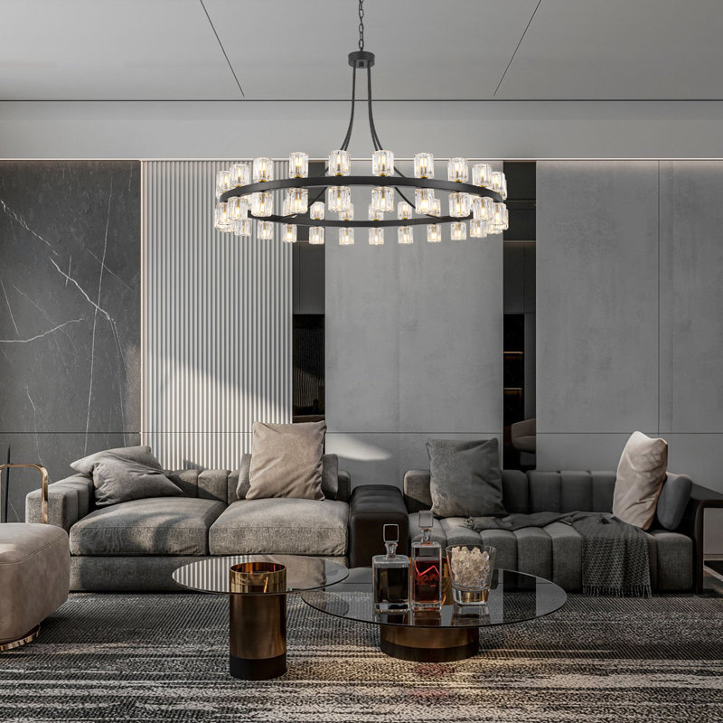Grand luminaire suspendu en forme de coupelle ronde en cristal de 48 pouces à 48 lumières à roulettes pour salon