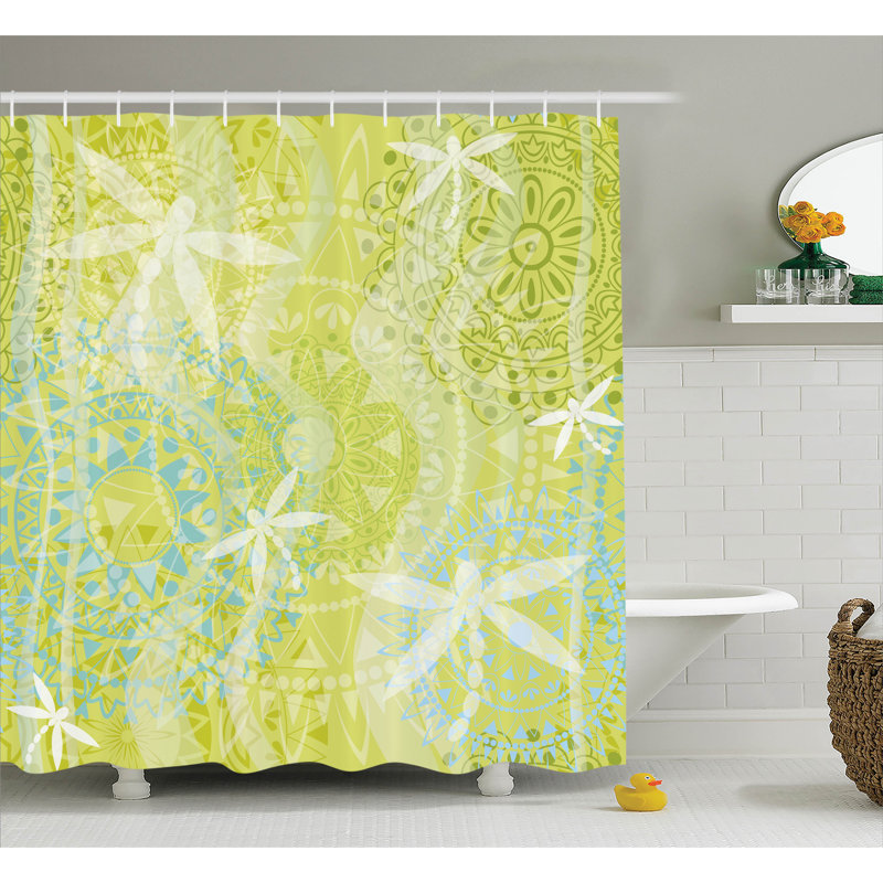 Rideau de douche libellule over mandala + crochets Minni, H 70 po x l 69 po