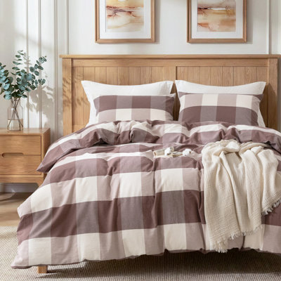 Buffalo Check Duvet Cover Set, Large Plaid Washed Cotton Bedding