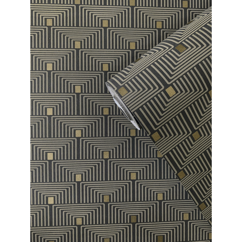 Boutique Metallic Geometric Key Wallpaper Roll, Black