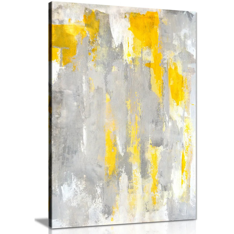 Abstract Grey And Yellow - Wrapped Canvas Painting, 76cm H x 51cm W