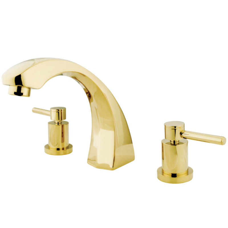 Kingston Brass Concord Two-Handle 3-Hole Deck Mount Roman Tub Faucet, Polished Brass