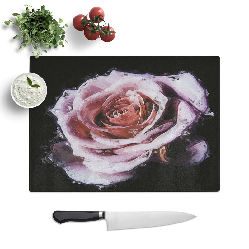 Tempered Glass The Pale Purple Rose in Abstract Chopping Board, 28.5 cm W x 20 cm L