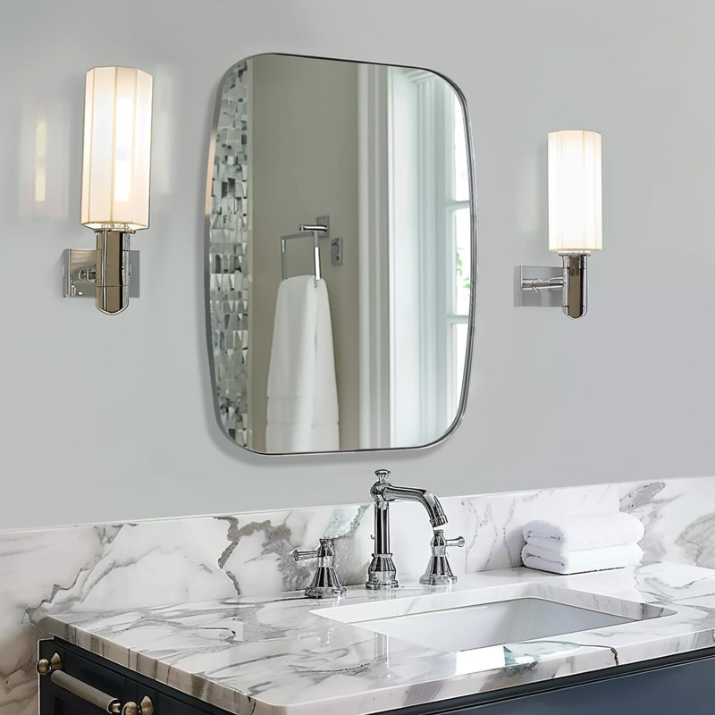 Miroir de salle de bain ovale moderne | Cadre en acier inoxydable, 36 po x 28 po, Chrome poli