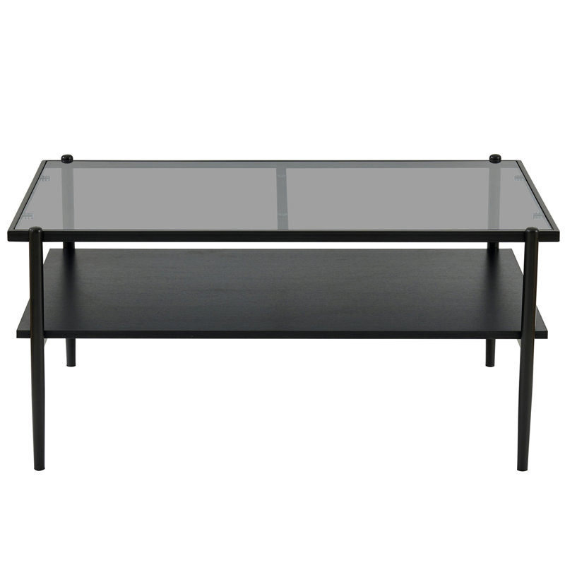 Rectangle Coffee Table With Tempered Glass Top And Legs,Modern Table For Living Room, Black