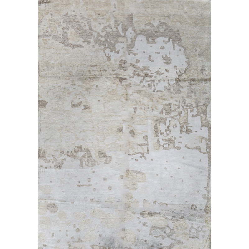 Tapis blanc et beige noué à la main de haute qualité, Rectangle 10 pi x 14 pi
