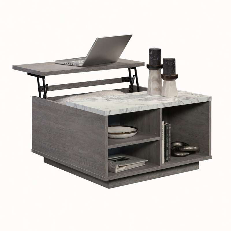 Table basse à plateau relevable, finition brune
