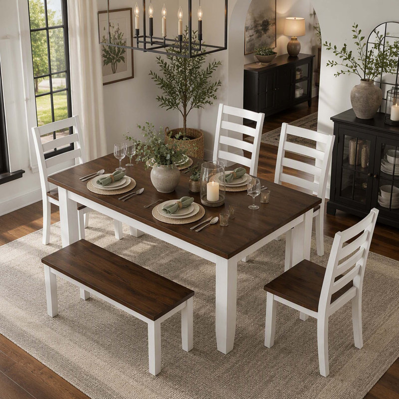 Solid Wood Top Dining Set, Walnut, Walnut