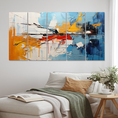 «Rhythmic Abstraction II - Abstract Collages Wall Art Living Room» - 5 panneaux égaux