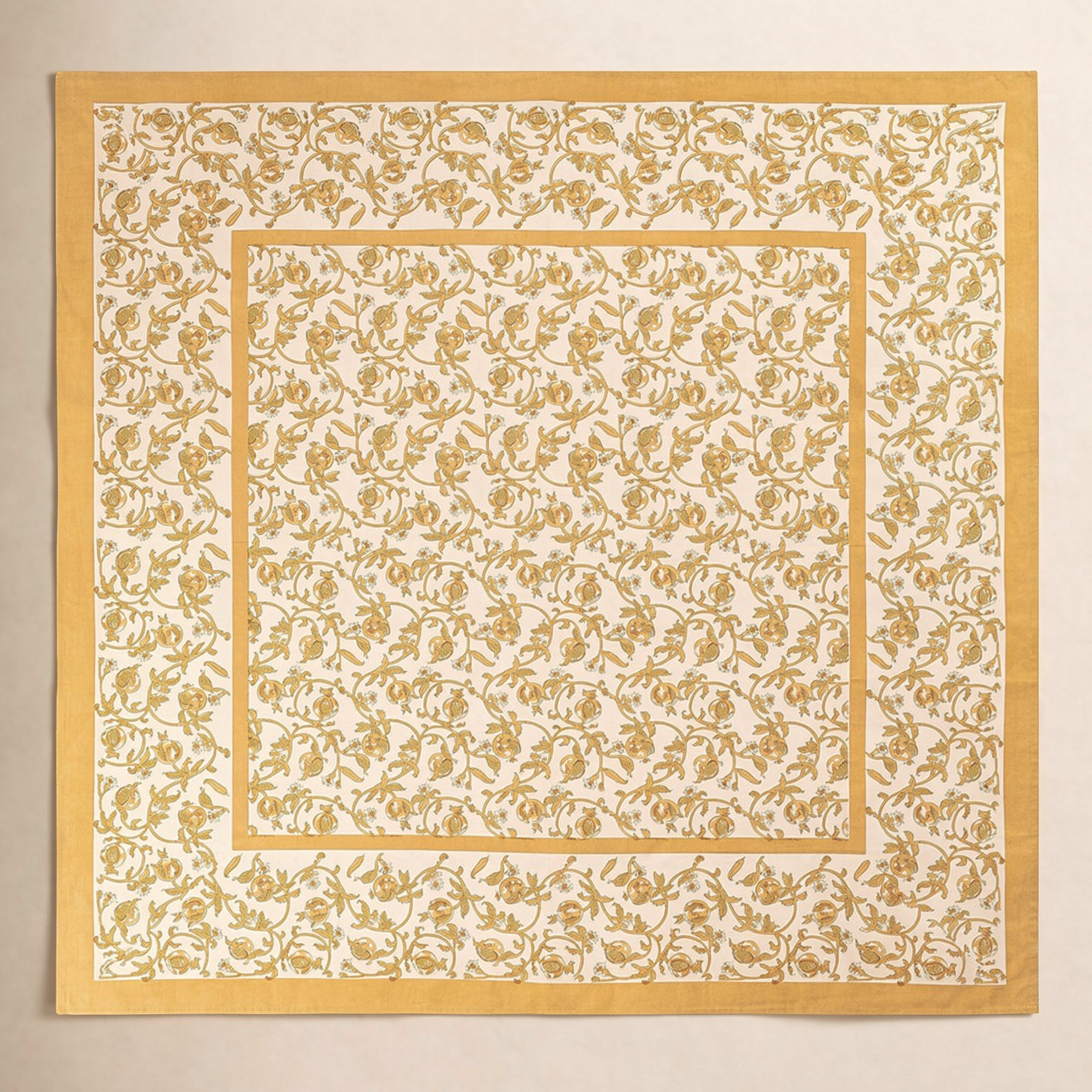 Brona Floral Tablecloth, 59" Square, Mustard/White