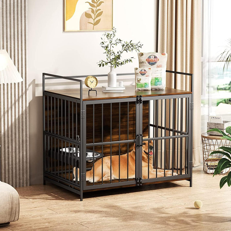 Caisse pour chien polyvalente et robuste avec rangement supplémentaire et mangeoire pratique