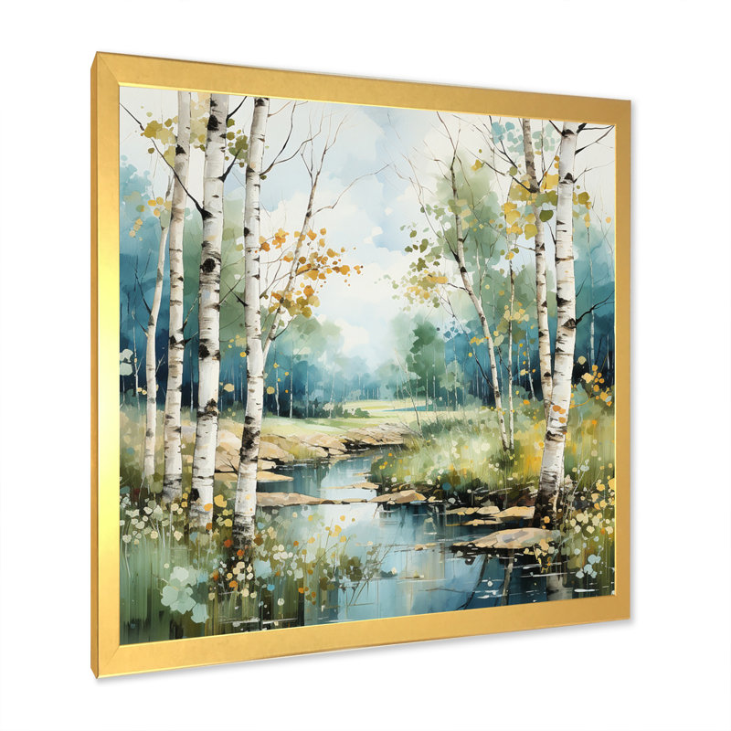 «Birch Woods Whispering Winds X», art mural encadré de bouleau, H 30 po x l 30 po x P 1 po, Cadre doré simple