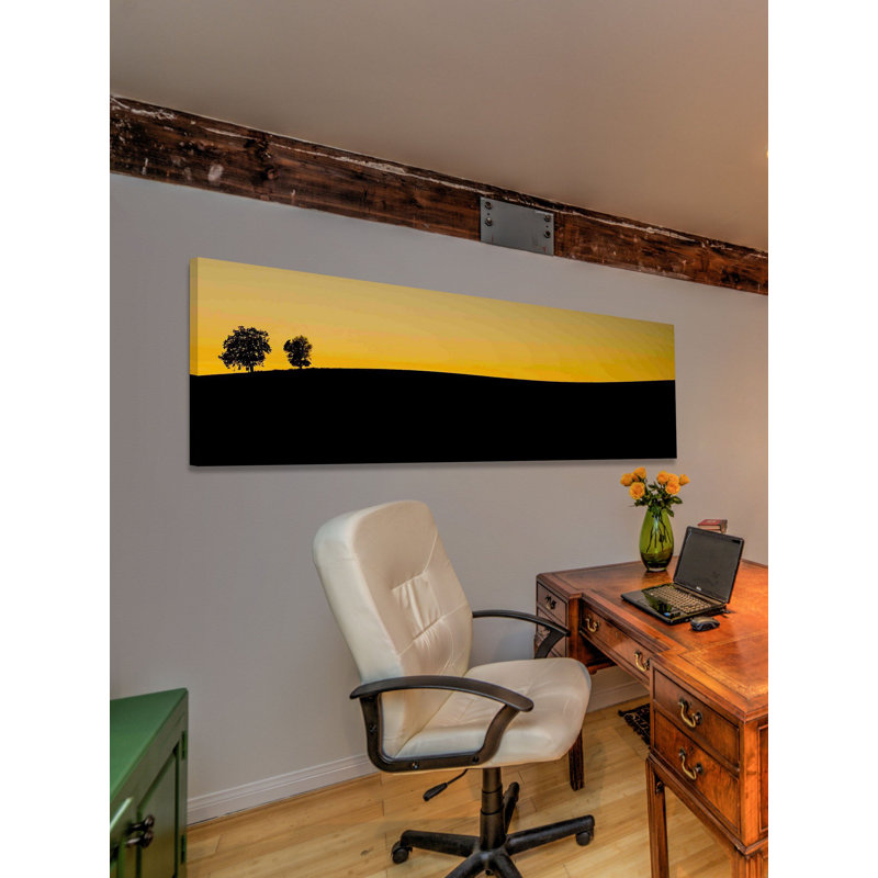 Yellow Sunset Landscape Canvas Print with Two Trees