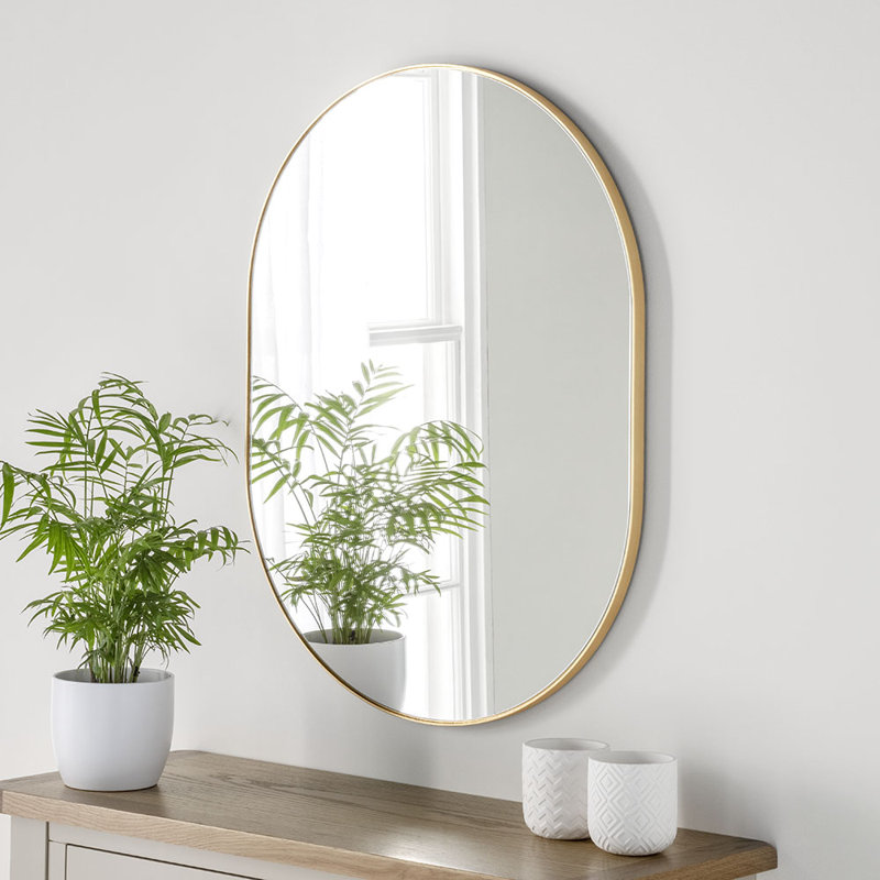 Lottie Oval Metal Framed Wall Mounted Full Length Mirror, Black, 80cm H x 60cm W