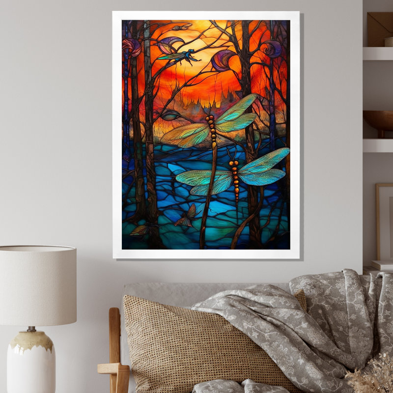Majestic Dragonfly in Enchanted Forest I - reproduction, Cadre simple blanc, H 32 po x l 24 po x P 1 po
