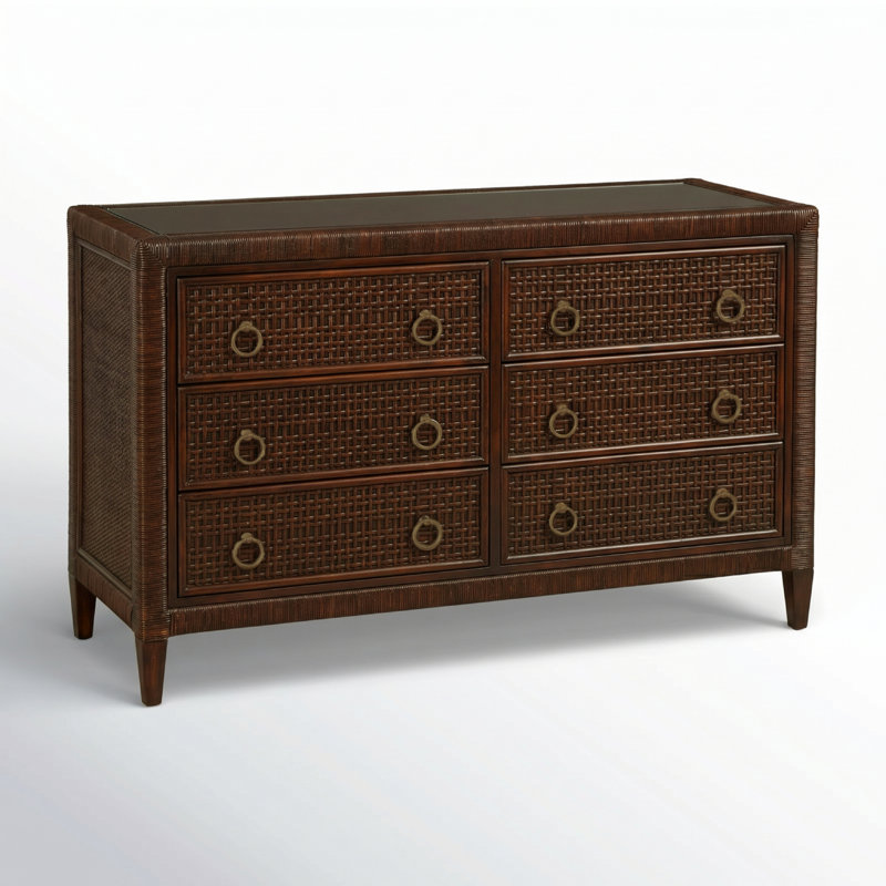 Commode 6 tiroirs Monterey, Café, Non, Laiton