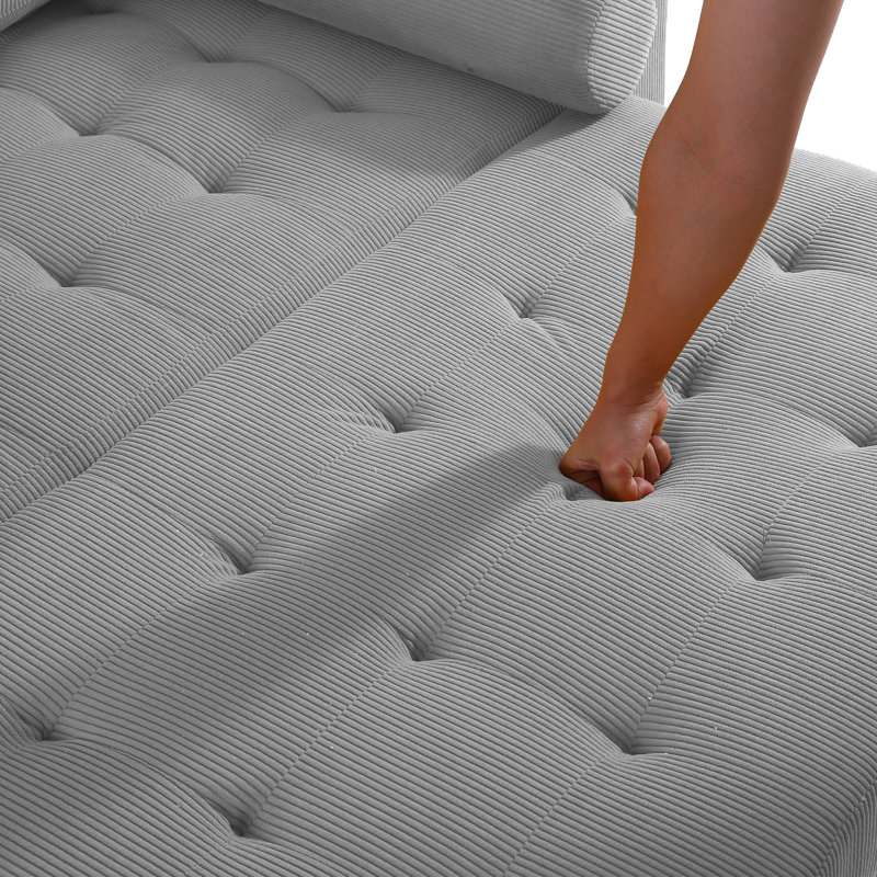 Upholstered Tufted Convertible Pull-Out Sleeper Sofa Bed - Adjustable Backrest With 2 Soft Pillows, Light Grey