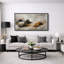Œuvre abstraite audacieuse neutre avec formes noires et ocre, photos de salon, impression sur toile encadrée-1158263049-1158263044