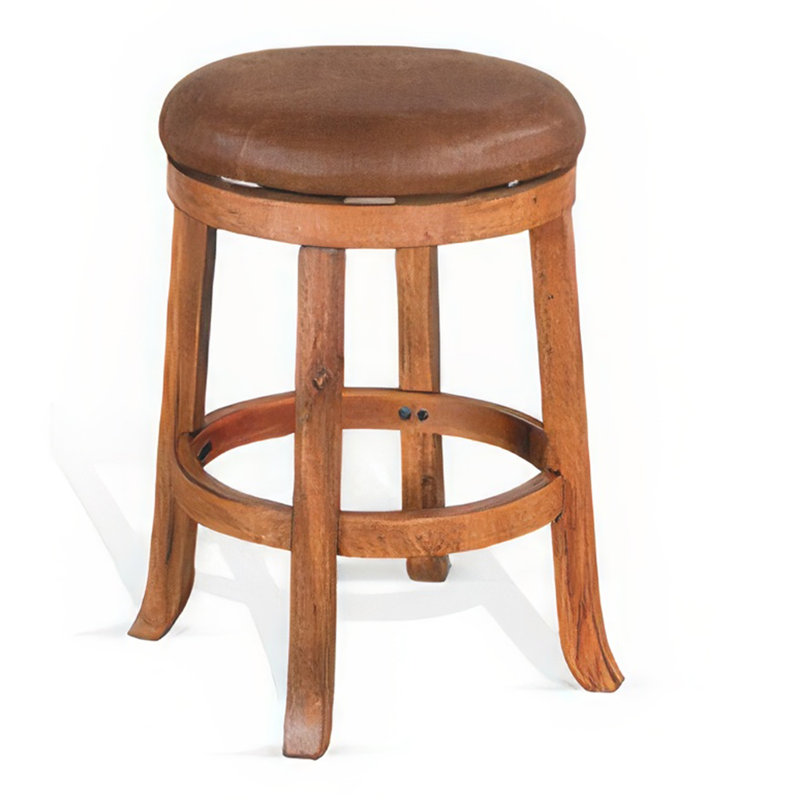 Marv Swivel Counter Stool Set of 2 | Faux Leather Seat | Rustic Oak Brown Mahogany Wood, Counter Stool (24" Seat Height)