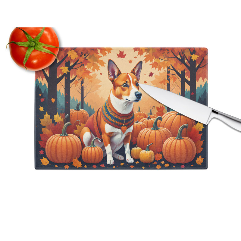 Red Basenji Fall Glass Cutting Board Large