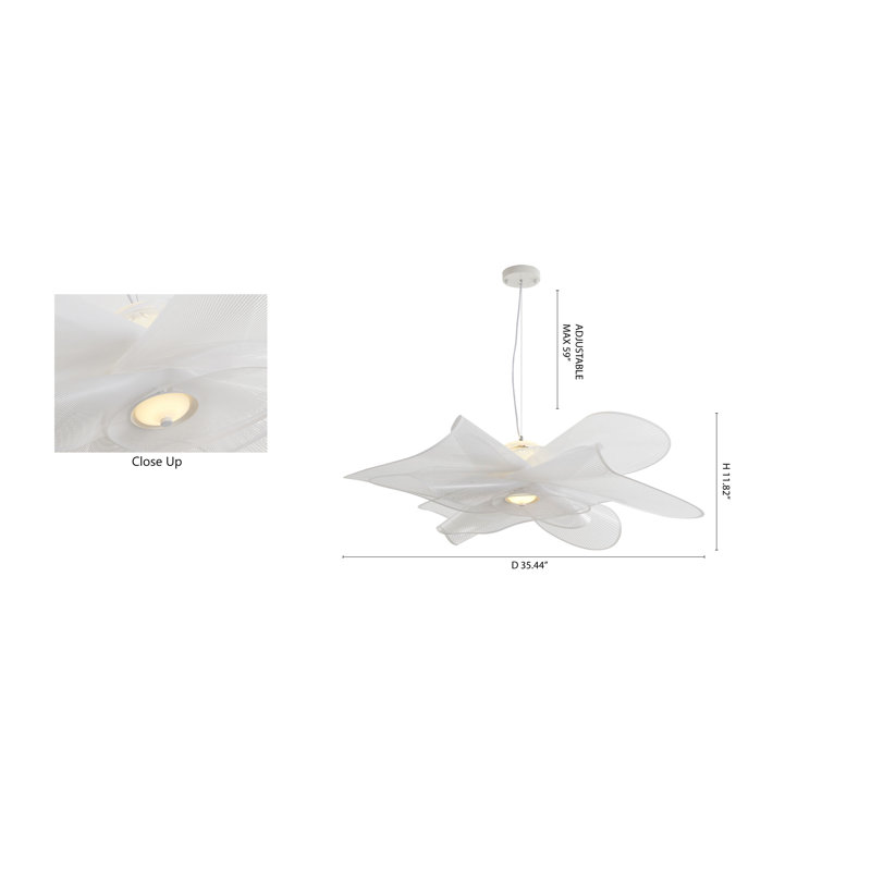 This Unique LED Chandelier Is In A White Finish. The Frame Is Made Out Of Metal, And The LED Bulb Is Integrated Into The Frame. The Adjustable Cord Link Makes This Fixture Suitable For Most Ceiling Heights.
