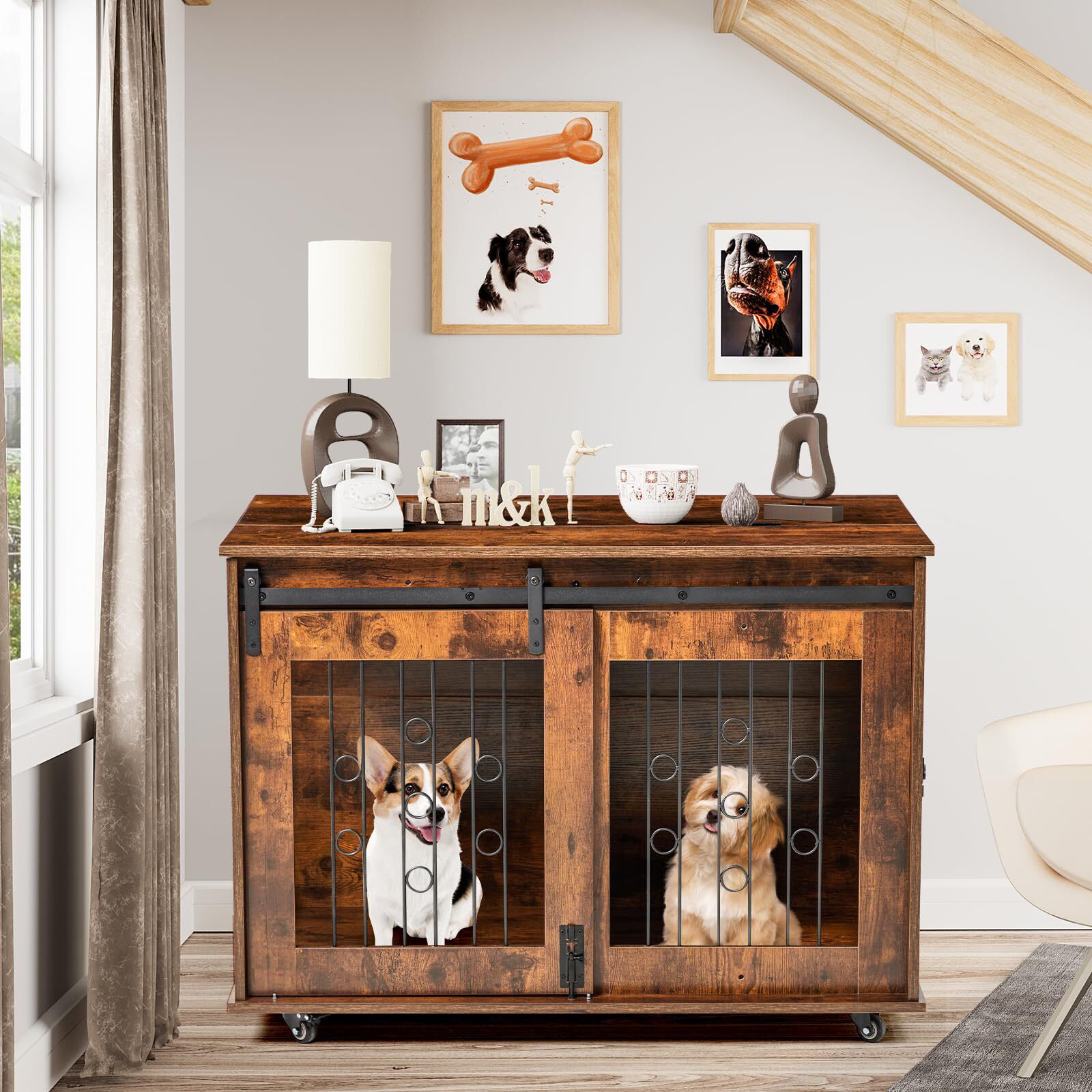 Tucker Murphy Pet™ 2 Rooms Dog Crate Furniture With Movable Divider