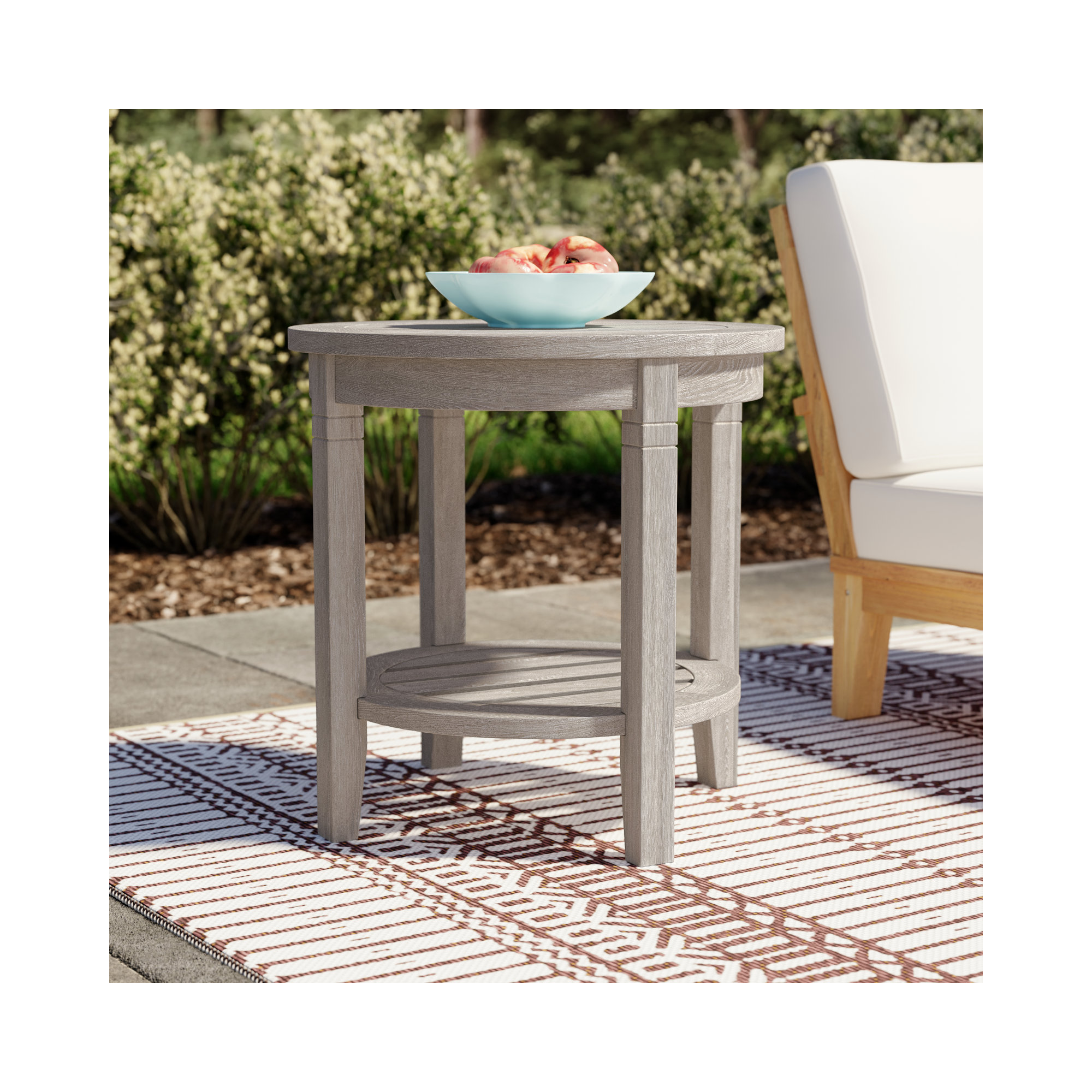 Colden Teak Outdoor Side Table, 18", Weathered Gray